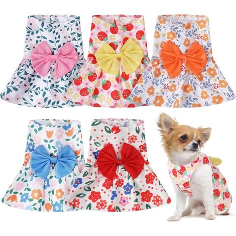 5er-Pack Kleider für kleine Mädchen, Blumendesign, mit Schleife, für Hündinnen und Katzen, 5 Stile (XS) (1/4)