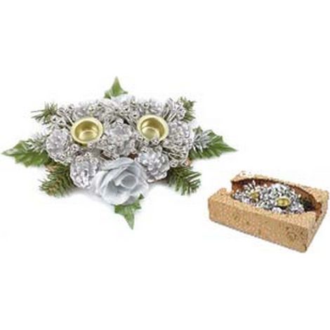 1PZ PORTA CANDELE A DUE POSTI COLORE ARGENTO