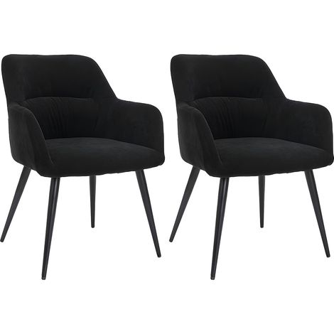 Lot de 2 chaises avec accoudoirs en tissu et métal - Noir - HEKA (1/4)