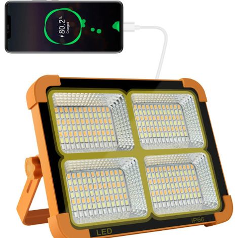 Projecteur LED Rechargeable , Lumière de Travail Lanterne Portable avec Panneau Solaire, USB Lampe Rechargeable, pour Camping, Chantier, Garage, Atelier