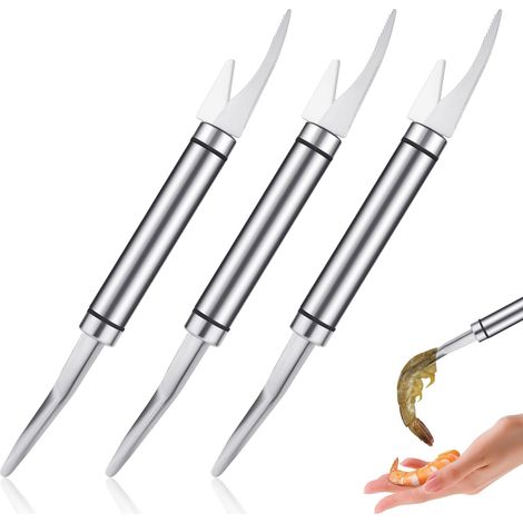NineClouds éplucheur de poisson multifonctionnel 5 en 1 pour crevettes, paquet de 3 couteaux à gueule en acier inoxydable (1/5)