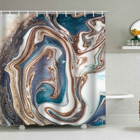 Duschvorhang mit Marmormuster (200 x 230 cm), bedruckter, wasserdichter Stoffduschvorhang, Duschvorhang aus Polyester mit geometrischem Muster, inklusive 12 Haken.