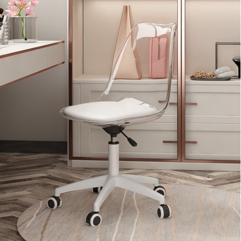 Sedia girevole 54x39,3x77-87 cm in acrilico e PU trasparente e bianca - MEUBLIV (1/5)
