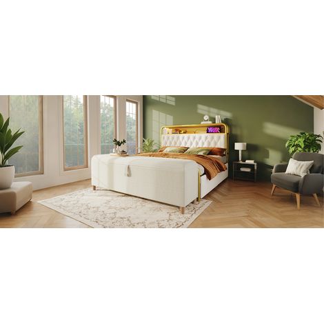 Banc avec espace de rangement, dimensions : 145 x 38 cm. Banc en tissu, avec coussin et espace de rangement hydraulique. Idéal pour les chambres à coucher, les salons et les couloirs. Conçu dans un st (1/5)