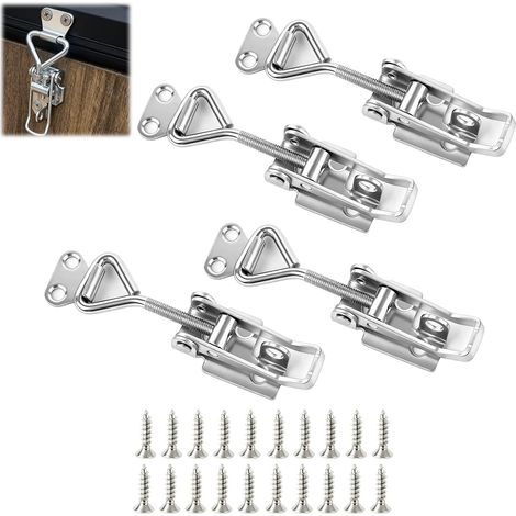 4 PCS Loquet à Bascule en Acier Inoxydable – Avec Trou pour Clé & Vis, Verrou à Bascule Métallique pour Fixation en Coin, Fermeture à Serrage pour Armoires/Coffres/Porte (1/5)