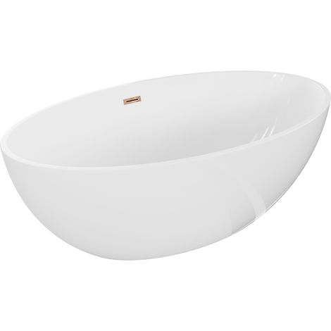 Mexen Nike vasca da bagno autoportante 175 x 100 cm, bianca, troppo pieno oro rosa - 54071751000-60 (1/5)
