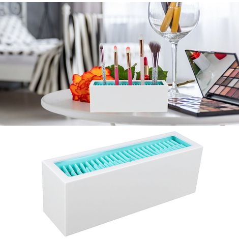 Kosmetikaufbewahrungsbox aus ABS-Silikon – Organizer für Make-up-Pinsel und Zubehör – Mehrzweckbehälter, Weiß und Blau – 18,5 x 6,5 x 5,5 cm (1/5)