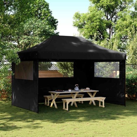 Tente de réception pliable escamotable 3 parois latérales noir - Barnum jardin fête terrasse extérieur réception (1/5)