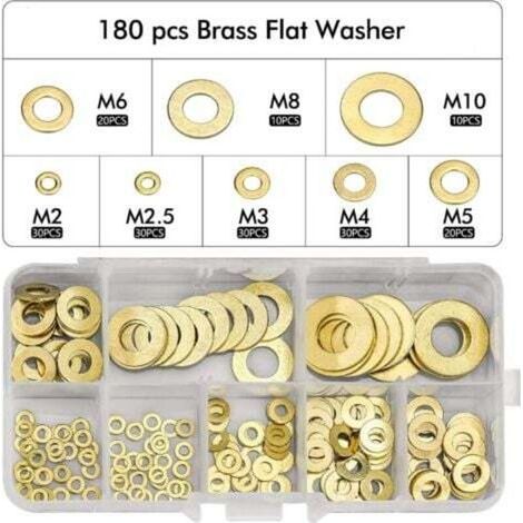 180pcs Rondelle Plate, Joint Rondelle Plate en Laiton Assortiment, M2 M2.5 M3 M4 M5 M6 M8 M10 Rondelle Plate pour L'étanchéité des Vis Bagues D'étanchéité-Livré avec Boîte (1/4)
