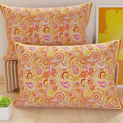 Lot de 2 Taies d'Oreillers 80x40 cm 100% Microfibre Hypoallergénique, Housse Oreiller Rectangulaire Paisley Orange, Paquet de 2