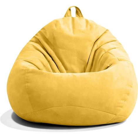 Pouf en forme de goutte pour adultes, Beanbag d’intérieur 100x120 cm, seulement le revêtement (sans remplissage), Poufs de jeu XL géants gris pour décor de salon extérieur (jaune) (1/5)