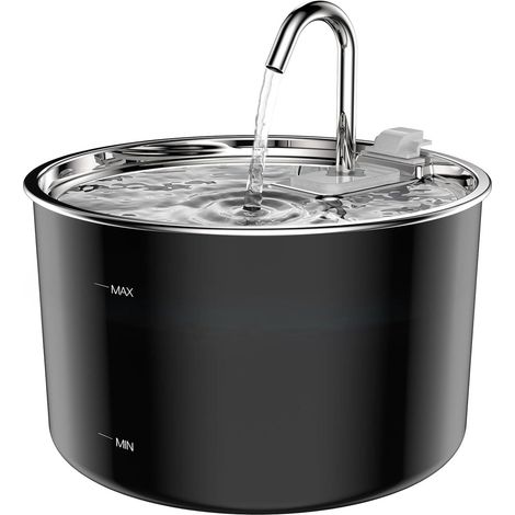 Fontaine à eau pour chat - Fontaine en céramique - Capacité 2 L avec réservoir transparent et deux modes de débit - 1 pièce - Noire (1/4)