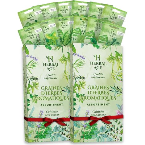12 Variétés de Plantes d'Herbes - Pack de 2, 17.400 Graines d'Herbes, Menthe, Persil, Basilic, Romarin - Idée Cadeau Homme et Femme, Kit de Jardinieres Exterieur Pour Adultes, Enfants, Débutants (1/5)
