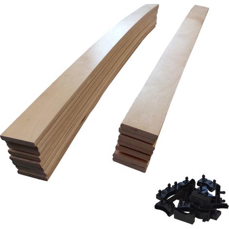 Lot de 15 lattes + embouts pour sommier et lit 680x48x8 mm Bois hêtre durable - 7 plis Remplacement - Rechange - Renfort pour sommier / bz / clic clac / canapé