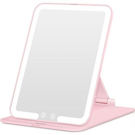 Miroir Maquillage Lumineux avec 72 LED, USB Rechargeble, Mirroir Super HD avec Écran Tactile, Miroir 21L x 15,5l cm Rose ROS MIROIR (1/5)