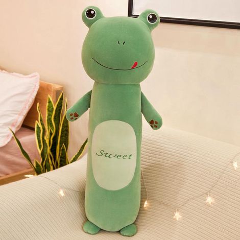 Oreiller en peluche de 55 cm de long pour bébé, motif grenouille, idéal pour un lit d'enfant. Cadeau parfait (1/4)