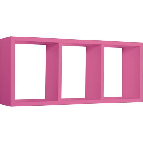 Tristano Étagère murale moderne en forme de cube rectangulaire 3 compartiments - Fucsia (1/4)
