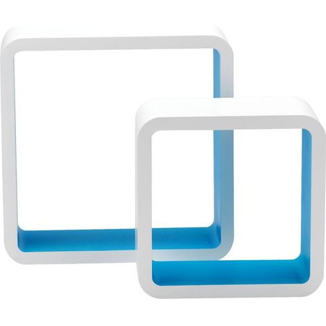 Set 2 Pièces Étagère Quadra Courbe en MDF Bicolore, Blanc/Bleu, 26 X 10 X 26 Heures 20 x 10 X 20H