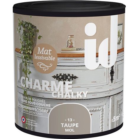 Peinture mate poudrée pour meubles et boiseries 500ML taupe – 4 effets possibles – Pour bois dur et teck – Fabrication française – Id Paris (1/7)