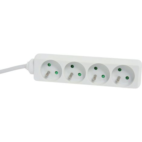Multiprise 16A Bloc 4 Prises 2P+T pour Branchements Multiples Blanc Cordon 1 Mètre (1/2)
