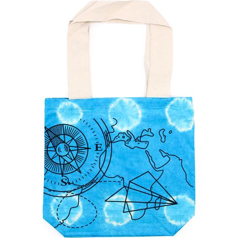 Sac en Coton Tye-Dye (6oz) - 38x42x12cm - Boussole - Bleu - Anse Naturelle- Vendu par 1 (1/3)