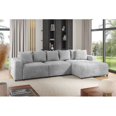 Ecksofa Designersofa Sofa MEGAN in Stoff Poso Hellgrau Ottomane Rechts (1/2)
