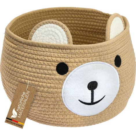 HMF Aufbewahrungskorb mit versteckten Griffen, Korb für Kinderzimmer aus Baumwolle, Bär, 30 x 24 cm, Honig (1/5)