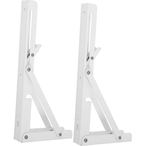 Set aus 2 robusten, klappbaren Tischhalterungen für Wandregale, platzsparend zusammenklappbar. (1/5)