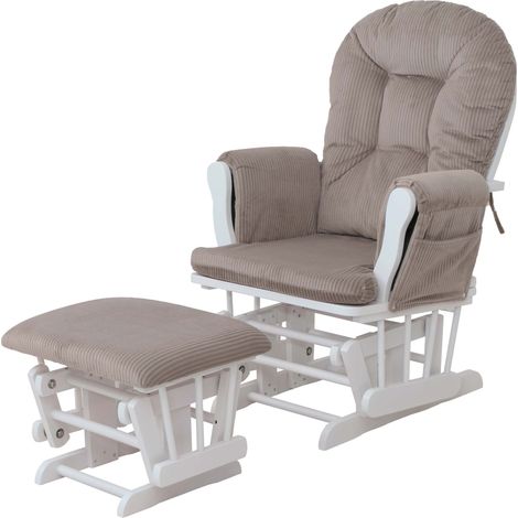 [NEUWERTIG] Relaxsessel HHG-021, Schaukelstuhl Sessel Schwingstuhl mit Hocker Stoff Cord 320g/m² Öko-Tex hellgrau Gestell weiß