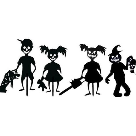Confezione da 4 decorazioni per cartelli da giardino per Halloween all'aperto, simpatici paletti in metallo da giardino per ragazza zombi fantasma, cartello per dolcetto o scherzetto con oggetti di sc (1/5)