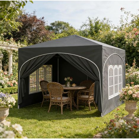 Gazebo pieghevole 3x3 m con pareti laterali grigio OKMYHOME (1/5)