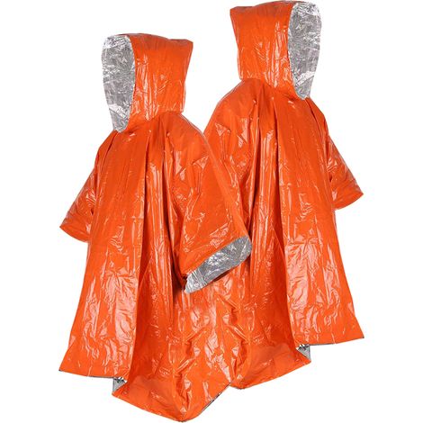 Lot de 2 Couverture de survie, Poncho imperméable, Matériau PE, Sac de rangement inclus, Pour camping randonnée urgence (1/5)