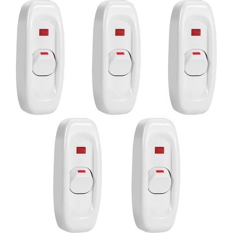 Inline-Schalter, 5-Draht AC 250 V 10 A Durchgangsschalter Kabel EIN/AUS-Schalter mit LED-Anzeigelampe für Nachttischlampe Tischleuchte Elektrokabel (weiß) (1/5)