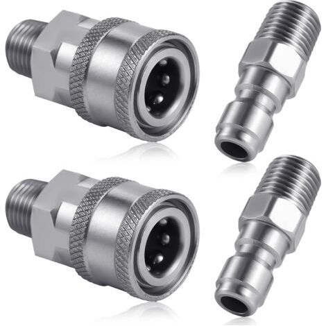 4 Pièces Coupleur de Nettoyeur Haute Pression, NPT 1/4 Pouce Connecteur Rapide en Acier Inoxydable Mâle Femelle (Filetage Externe) (1/5)