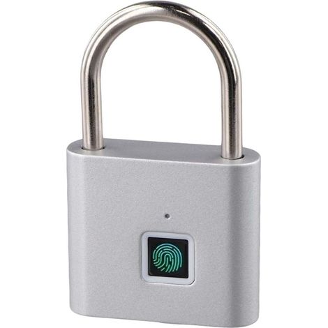 Smart keyless fingerprint lock, USB charging, anti-theft with 10 storage groups, for cabinets, bicycles, travel, black (silver) (1/5)