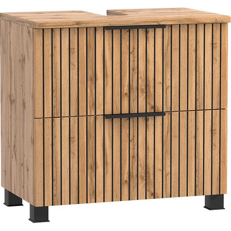 Waschbeckenunterschrank 60cm, Eiche mit gestreifter Front, LIVINGSTON-03 (1/5)
