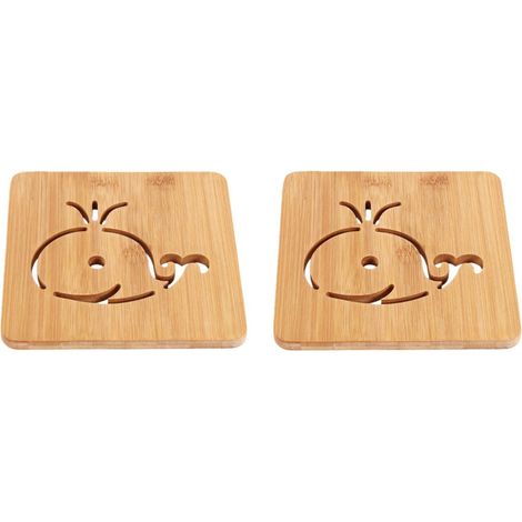 Lot de 2 sets de table carrés en bambou motif baleine résistants à la chaleur pour casseroles et poêles 16 x 16 x 0,8 cm couleur bois (1/5)