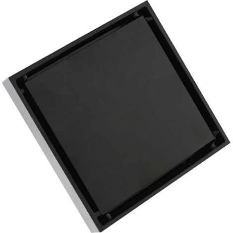 Caniveau de douche invisible carré de 10 cm (4 pouces) en acier inoxydable anti-odeurs, pour salle de bain, carrelable, noir, épaisseur 1,3 mm.