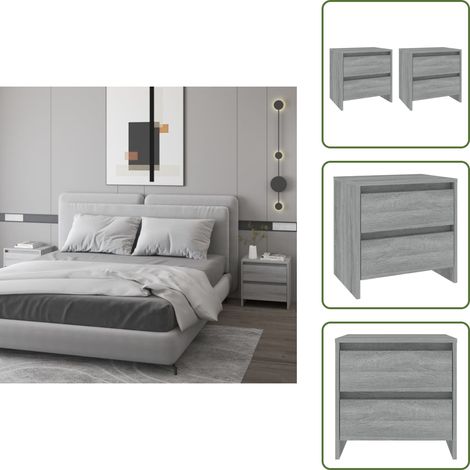 Mesita de noche con cajones - vidaXL Mesita noche 2 uds madera ingeniería gris Sonoma 45x34,5x44,5cm - Mesita de noche para dormitorio