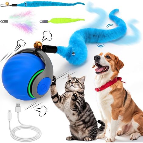 Interactive Cat Ball Toy, Electric Cat Toy Ball, Interactive Toy with Tail for Cats, Cat Toy, Self-Employment, USB Rechargeable (Short Tail), Blue (1/5)
