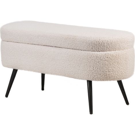 Nordlys – Banc scandinave avec rangement 100x36x46cm – Assise en bouclette premium – Capacité 2 personnes – Acier époxy noir sand brushed (1/5)