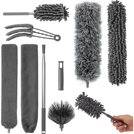 9 Pièces Plumeau Poussiere Telescopique,Tete De Loup Telescopique Extensible jusqu'à 250 cm,Poussiere Plumeau Lavable Microfibre,pour enlever Les plafonds, Meubles, Stores, Toiles d'araignée (1/5)