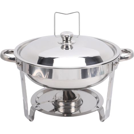 Buffet rond réchaud argent 5L serveur de nourriture en acier inoxydable épaissi pour hôtel Restaurant réunion de mariage (1/5)
