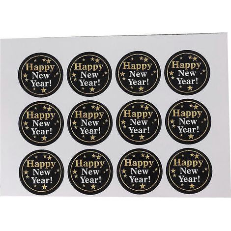 120 étiquettes autocollantes rondes noires « Bonne année 2020 » pour sachets de biscuits, emballages, enveloppes et boîtes cadeaux.-M (1/2)