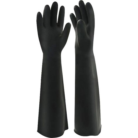 Filiyano-Gants industriels en latex extensible de 60 cm, résistants aux acides, épais, longs, en caoutchouc noir (1 paire) par (1/5)