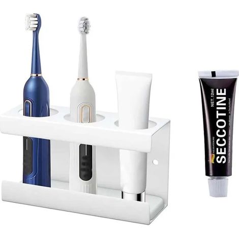 Support Brosse à Dents Électrique Mural sans Percage, Porte-Brosse en Acier Inoxydable, 3 Trous, Absorbe l'Eau et Résiste à l'Humidi (1/5)
