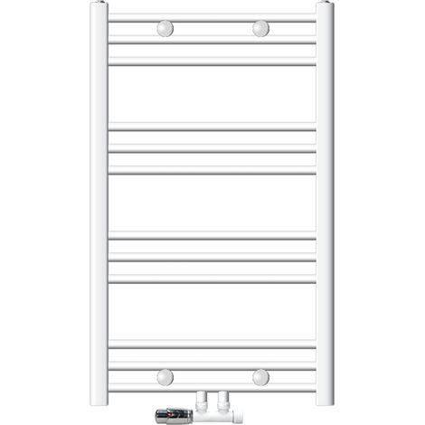 ECD Germany Badheizkörper Mittelanschluss 600 x 800 mm Weiß gerade mit Anschlussgarnitur inkl. Thermostat Eck Wand Weiß - Heizkörper Heizung Handtuchwärmer Handtuchtrockner Handtuchheizkörper (1/5)