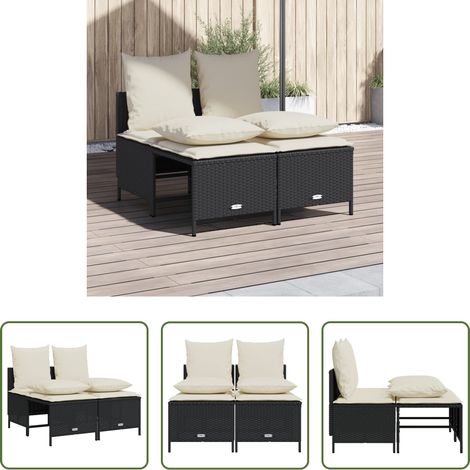 Canapé extérieur - Salon de jardin 4 pcs avec coussins noir résine tressée (1/5)