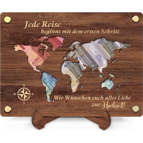 Carte du monde en bois - Collection Voyage - 20,5 x 15 cm - Avec support et kit de montage - Bois naturel - Cadeau unique pour un anniversaire, un mariage ou les vacances (1/5)