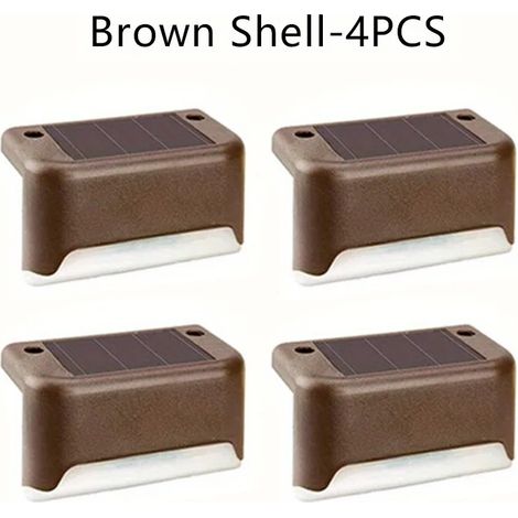 (Brun - lumière chaude) Lot de 4 lampes solaires LED étanches pour escalier, passage, cour, garde-corps, marches, veilleuse, compatibles avec bordures de jardin et terrasses extérieures. (1/5)